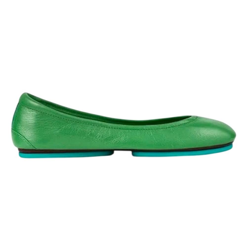 TIEKS Green Italian Nappa Leather Soft Ballet Flats Minimalist Comfort MSRP $210